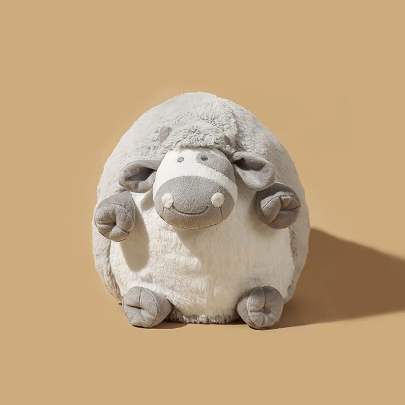 Soft Gray Round Sheep Stuffed Plush Toy Cute Animal Snuggly Companion Plush Home Decor Comfort Cushion Holiday Gift For Adult