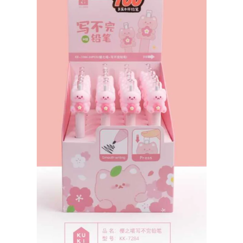

24pcs pencil Suit Cartoon Cute Milk Tea Rabbits Surprise Hide-And-Seek Press Students Learn Office Stationery