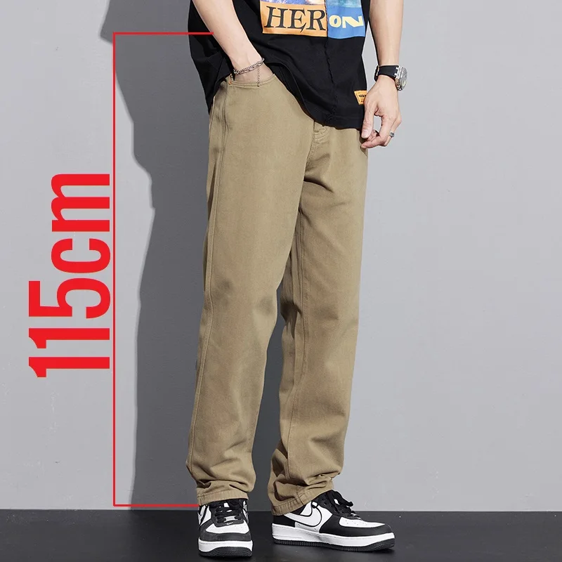 115cm Tall Thin Men Pants Extra Long Length Elastic Waist Straight Leg Chino Trouser Male Cotton Strech Lengthened 190cm Longer