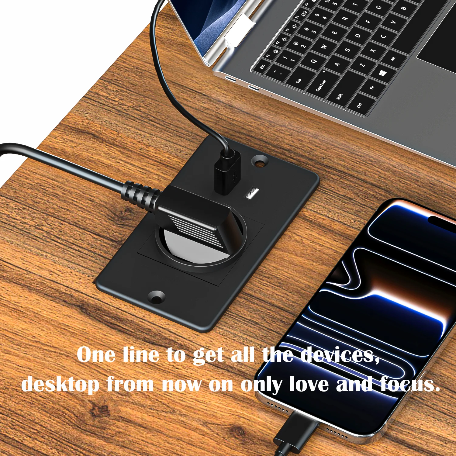 Embedded EU Power Strip with 2 USB Ports 1 AC Outlet 4.92ft Extension Cord Recessed Power Socket for Home Office Kitchen Black
