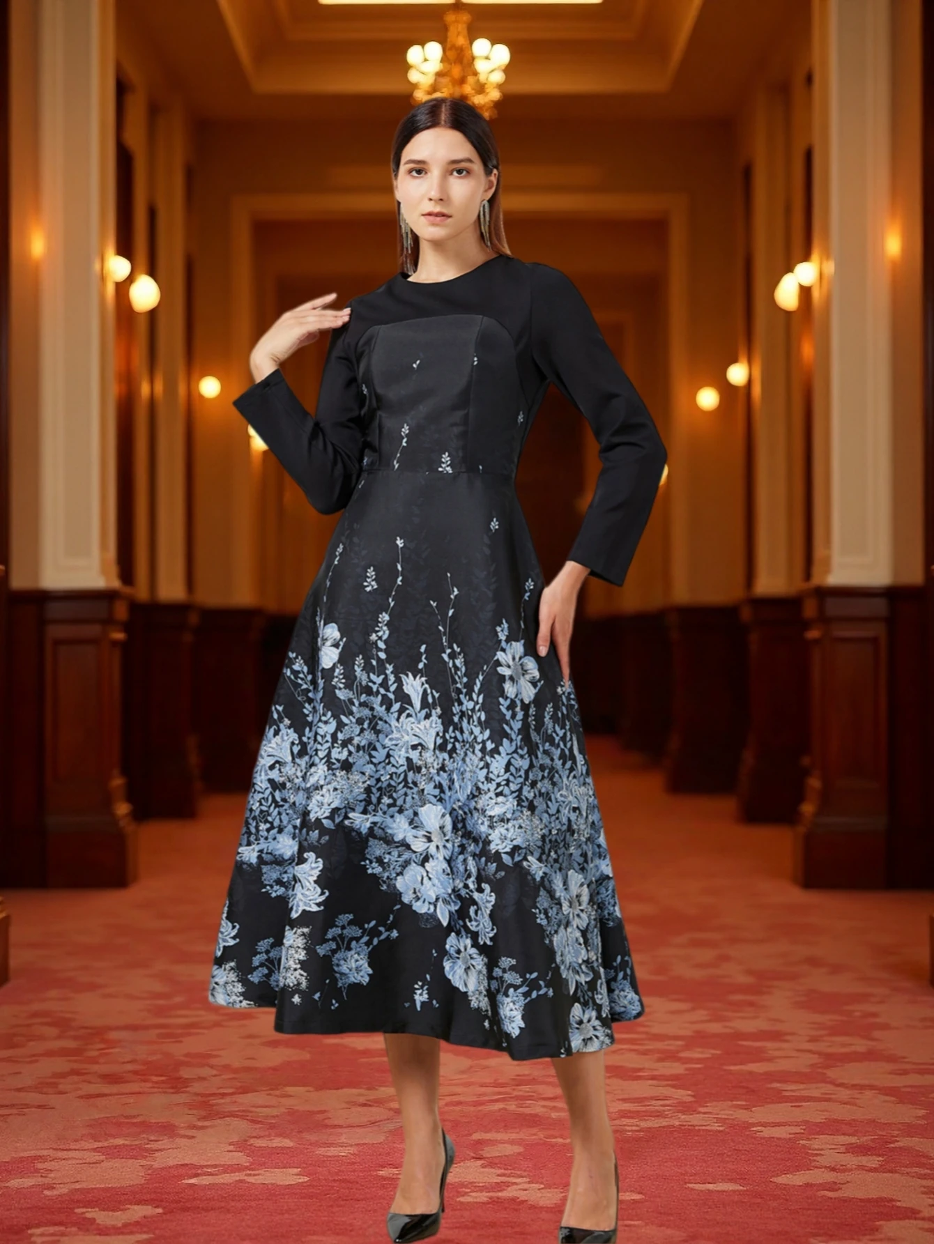 Women Luxury Long Maxi Jacquard Dress Ladies Floral Elegant Dresses New Year Ball Gown Casual Evening Party Maxi Clothing