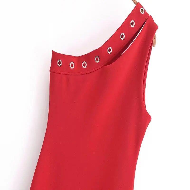 ชุดเดรสทรงเข้ารูปสำหรับผู้หญิง ฤดูใบไม้ผลิ 2025 ผ้าเนื้อยืดหยุ่น ดีไซน์ไม่สมมาตร ตกแต่งด้วยโลหะสไตล์โมเดิร์น รุ่น Dr. Sli ไม่มีแขน คุณภาพพรีเมียม