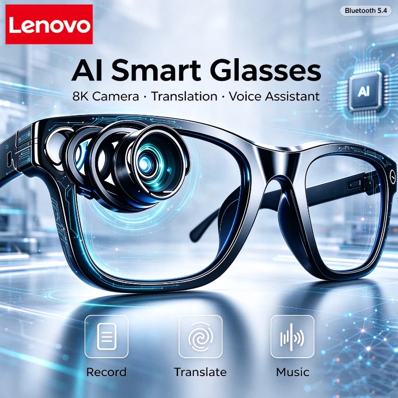 Lenovo Smart Bluetooth Glasses 8K HD AI Motorcycle Goggles Player Surround Sound Touch Control Multifunctional Sunglasses