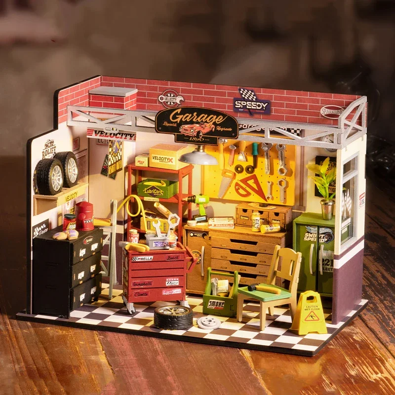 Animation Dream Auto Repair Room Diy Cabin Art House Small House Miniature Scene Model Building Blocks Birthday Gift Peripherals