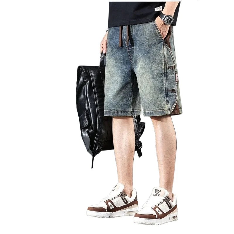 

Straight Wide-leg Medium Pants Denim Shorts Men's American Retro Blue Summer Thin Loose Casual Five-point Pants Age Reduction
