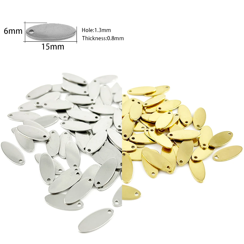 100 stks/partij Custom Pandant Rvs Blank Stempelen Dog Tags Charms Staal Goud Kleur Tag Persoonlijkheid Lasergravure LOGO