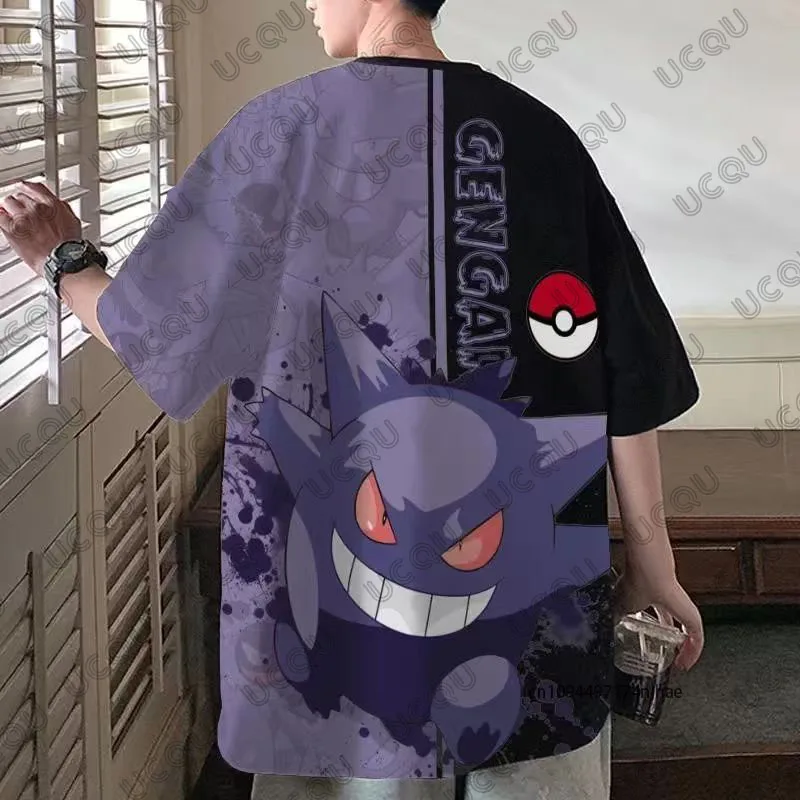 

2026 New Pokémon Gengar Cartoon 3D Print Men's T Shirt Summer Short-sleeved Cosplay Tees Casual Oversized Kids/Adult Y2K Tops
