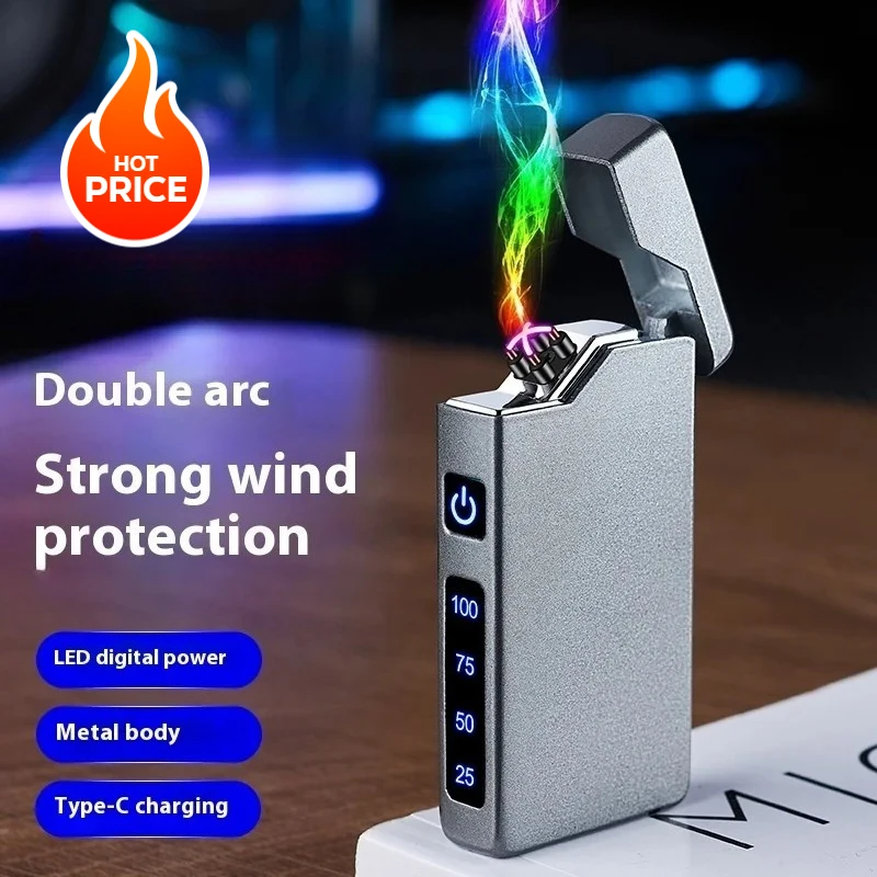 

Electric USB Lighter Windproof Metal Lighter LED Power Touch Sensor Lighter Double Arc Flameless Plasma Rechargeable Display