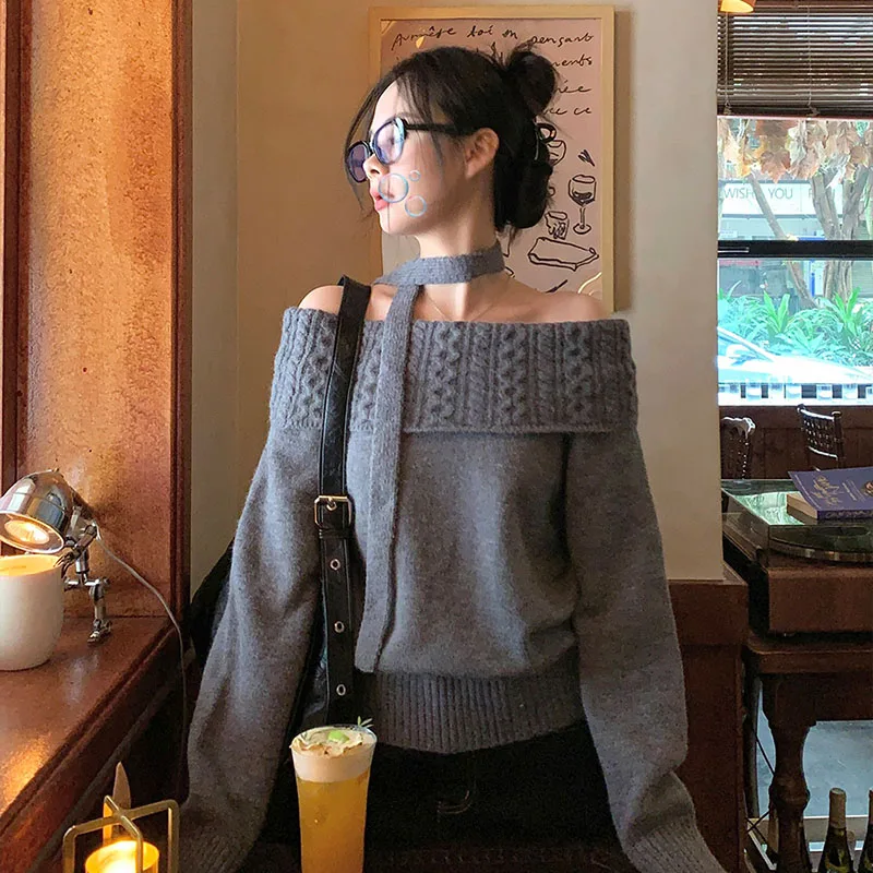 

Осень-зима, модные темпераментные элегантные шикарные пуловеры, женская одежда, винтажные однотонные свободные повседневные теплые вязаные свитера