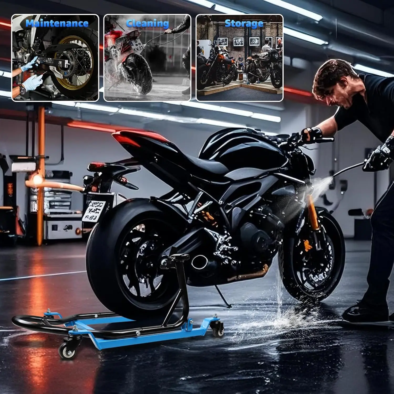 Motorcycle Rear Lift Stand, 440lb Load, 4 Castor Wheels, Adjustable Swingarm Paddock Stand Elevate Your Ride Maintenance