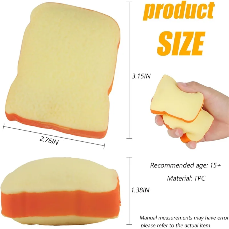 Soft Croissant Toast Sliced Shape Bread Stress Toy Anxiety Relief Fake Food Toy for Kids Adult Tricky Funny Birthday Gifts