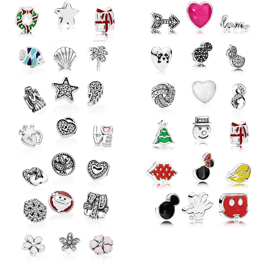 

100% 925 Sterling Silver Beach Fish Shell Charms Clear CZ A Set Of 3 Trinkets Heart Locket Floating Fit Pendant Original Jewelry