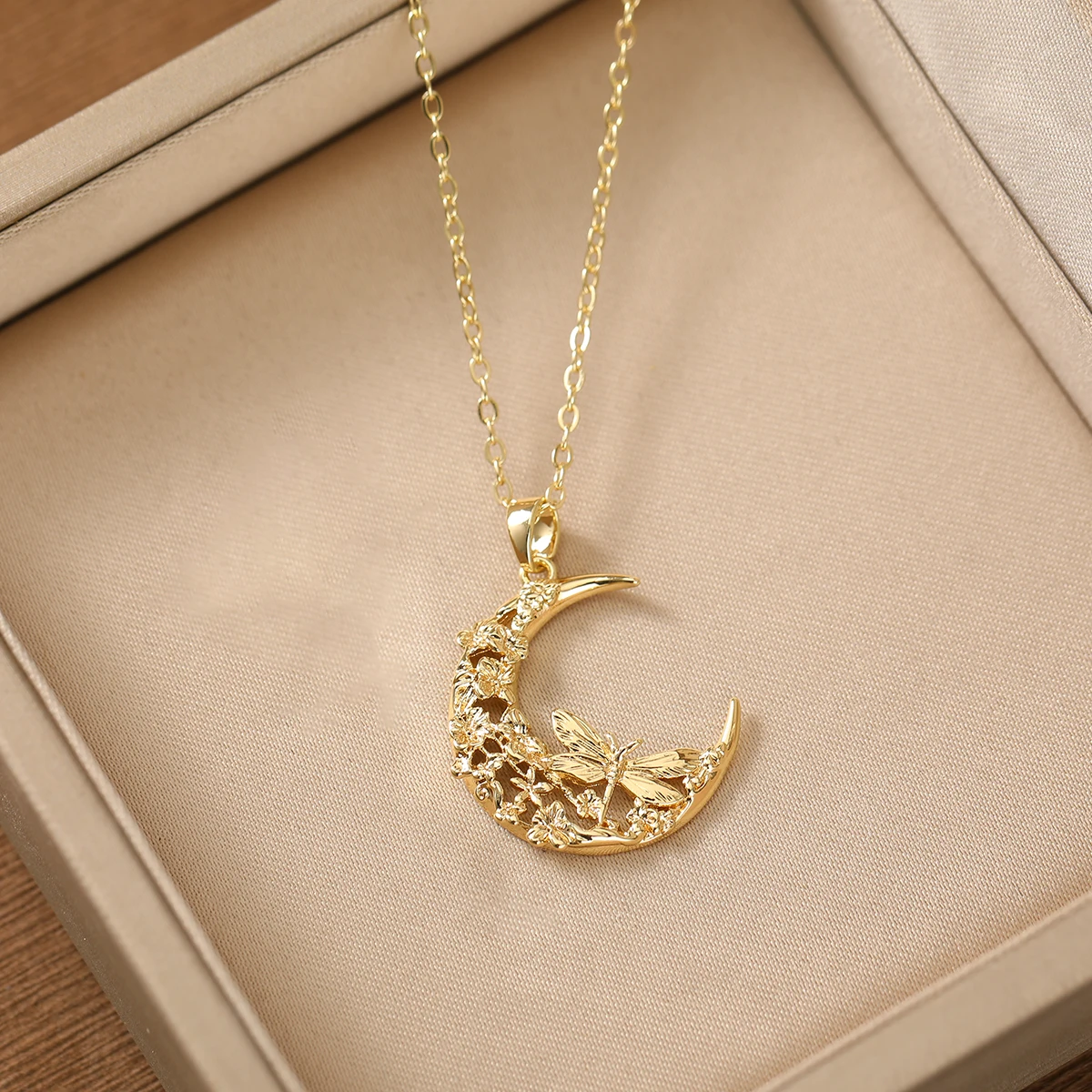 Retro Luxurious Moon Butterfly Necklace - Made of Copper - Women's Jewelry Necklace for Formal Occasions
