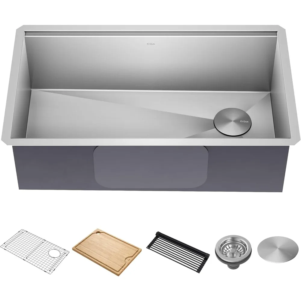 

21-Inch Undermount Workstation 16 Gauge Single Bowl Stainless Steel Kitchen Sink with Accessories, KWU111-21