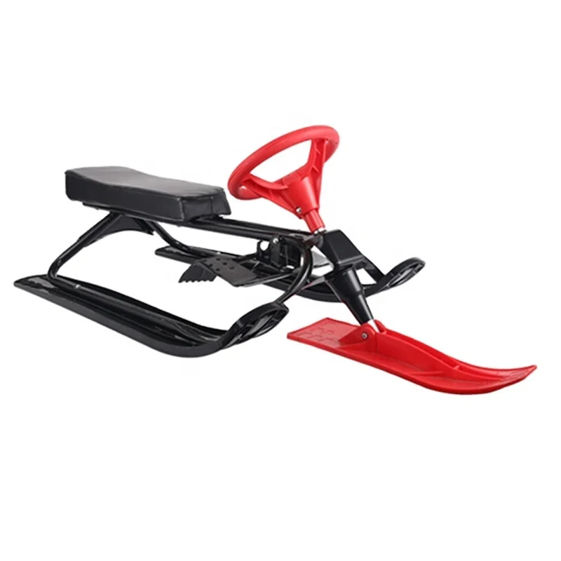Reinforced Plastic Steel Snow Sled with Brake, Sit-On Snowmobile for Adults & Children Winter Sports