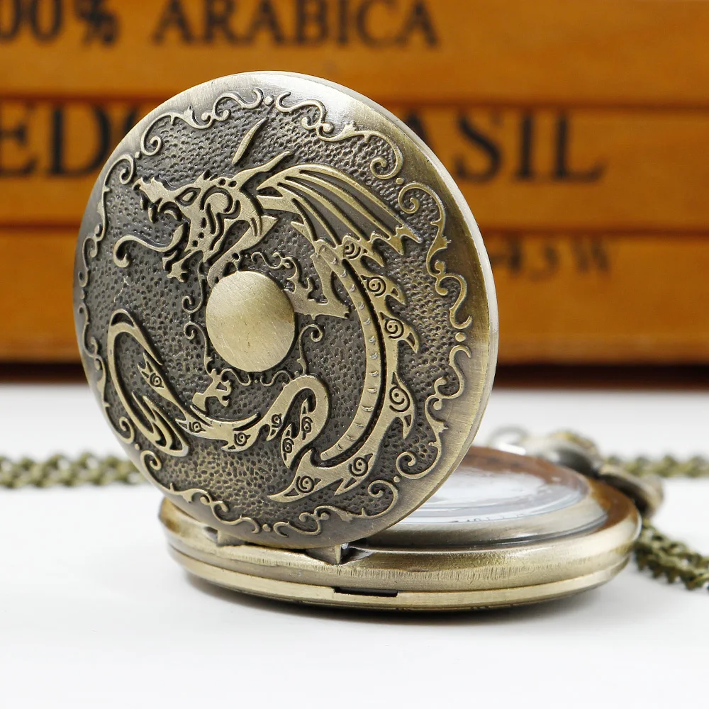 Retro Half Hunter Dragon Design Pendant Men Women Pocket Watch Chain Fashion Cool Clock Children Gift reloj