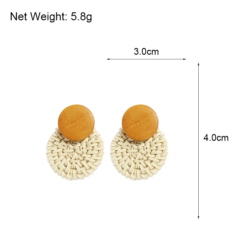 Lifefontier Handmade Straw Rattan Weave Round Wooden Drop Earrings For Women New Geometric Beach Charms Earring Jewelry Gifts