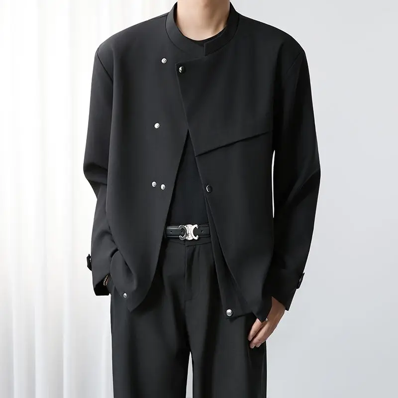 New Chinese Style Black Tailored Men's Jacket Spring Autumn Loose Fit Fashion Urban Casual Polyester Fiber Wide Lapel Coat