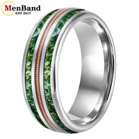 MenBand 8MM Men Women New Wedding Band Tungsten Carbide Ring with Rose Gold Guitar String and of Moss Agate Inlay Comfort Fit