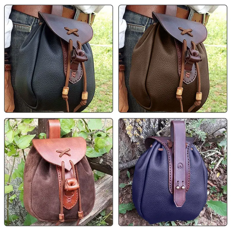 Medieval Faux Leather European Vintage Drawstring Coins Purse Pouch Bag Festival Jewel Wallet Drawstring Fanny Pack Holster