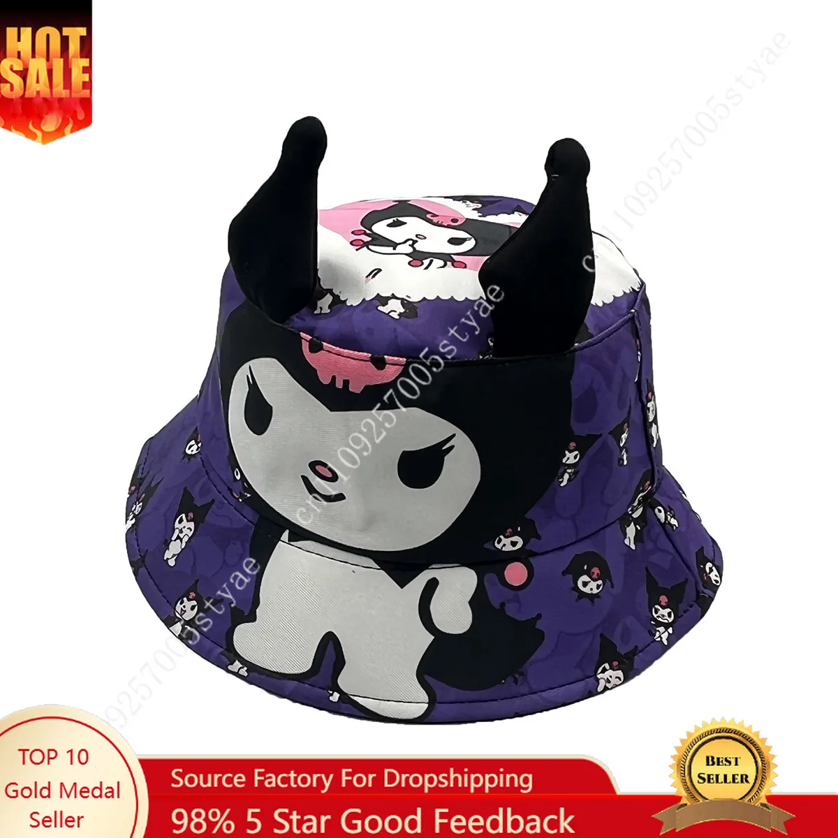 

Hello Kitty Kuromi Sanrio Children's Cartoon Bucket Hat for Boys and Girls 3D Ears Hat Medium Large Childrens Bucket Hat