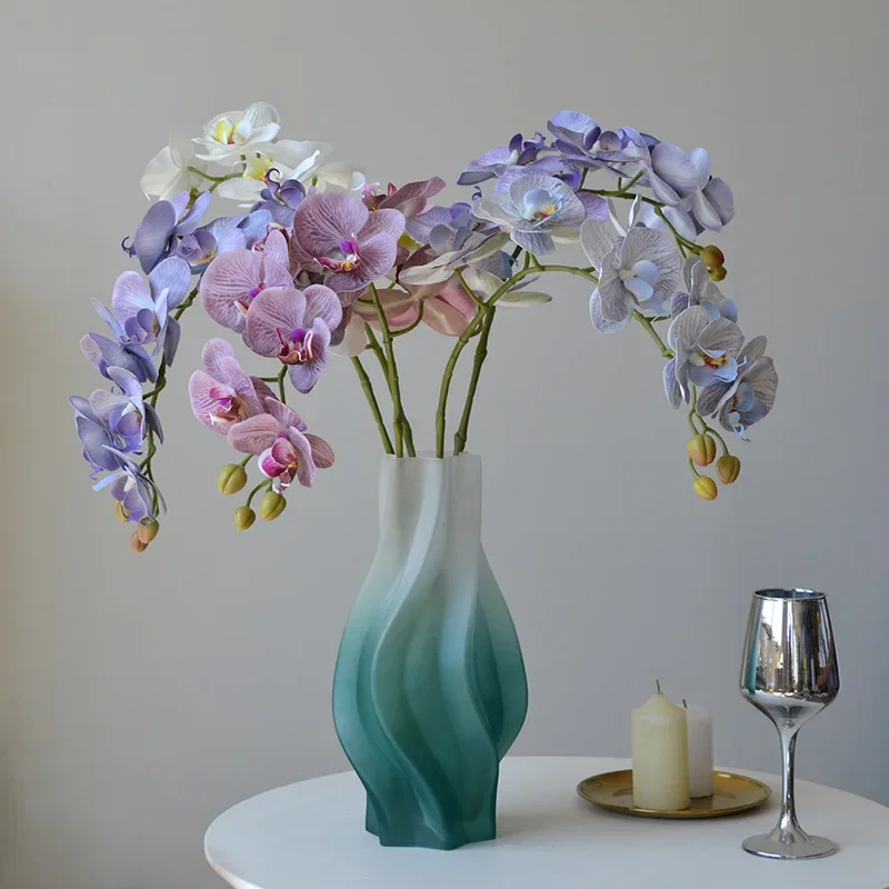 99CM Artificial Flower Morandi Color Scheme 9-head Butterfly Orchid Dining Table Home Decoration Silk Flower Wedding Decoration