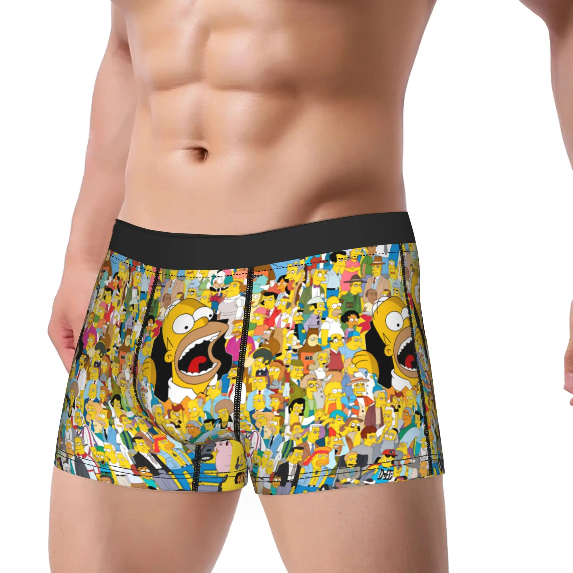 S-Simpsons Characters Crowd Scene Boxershorts Pouch Underwear Trenky Print Shorts Briefs Comfortable Male Underpants Plus Size