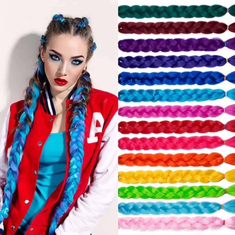 

Synthetic Braiding Hair Rainbow Extensions Fiber Mix Silky Colorful Twist Hair Extensions Colored Synthetic Braids Women Wig