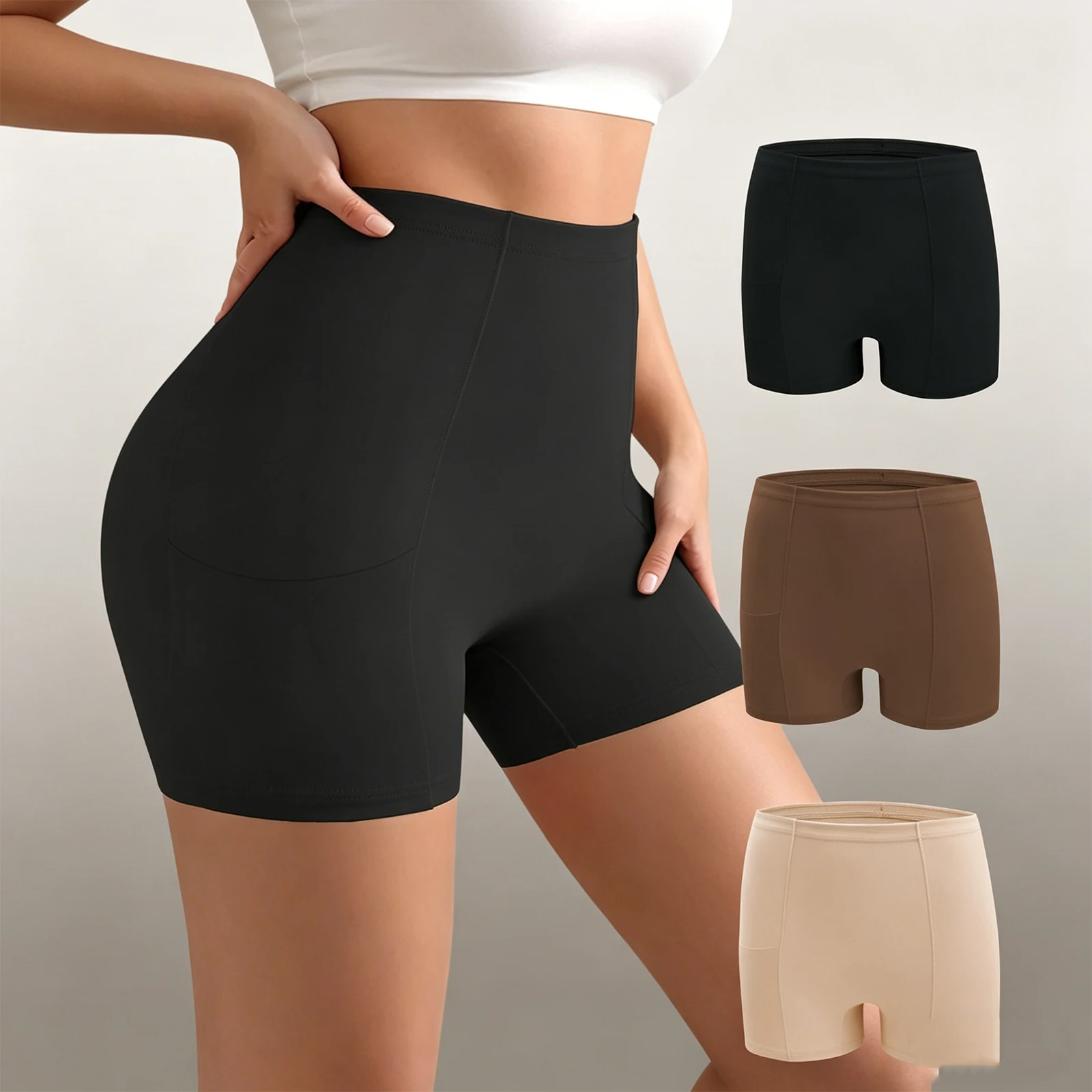 High-Waisted Panties Summer Fashion Seamless Anti-Roll Safety Shorts Comfort Tummy Control Flat-Leg Invisible Shapewear
