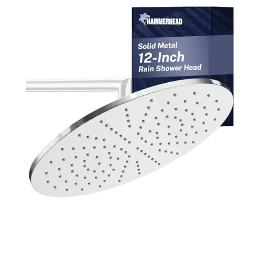 12 Inch Rainfall Shower Head with Solid Metal Construction Chrome Finish 2.5 GPM High Flow Optimized for Pressure Wall-Mounted