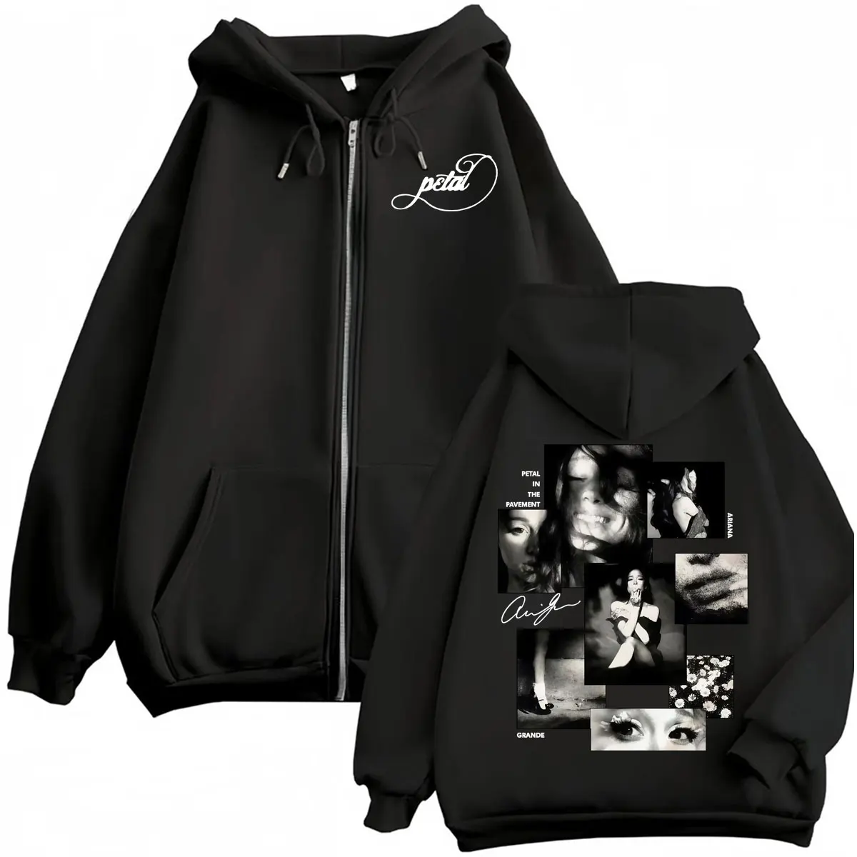Sängerin Ariana Grande Petal Zipper Hoodies für Männer und Frauen, Modische Ästhetische Sweatshirt-Jacke, Fleece-Langarm-Reißverschluss-Pullover – Detail 2