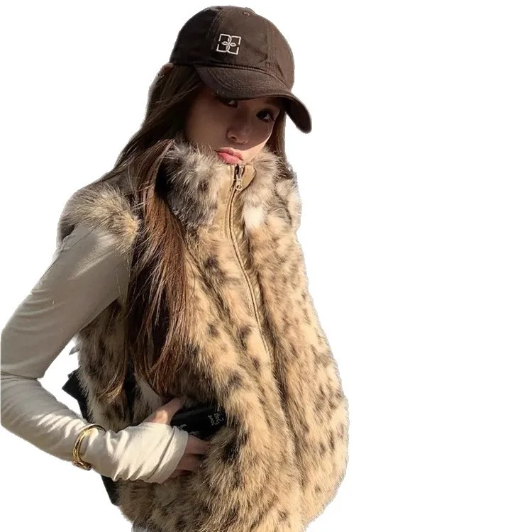 Femmes fausse fourrure gilet manteaux vestes de fourrure courte réversible fermeture éclair cordon col montant sans manches ample décontracté 2025 automne hiver