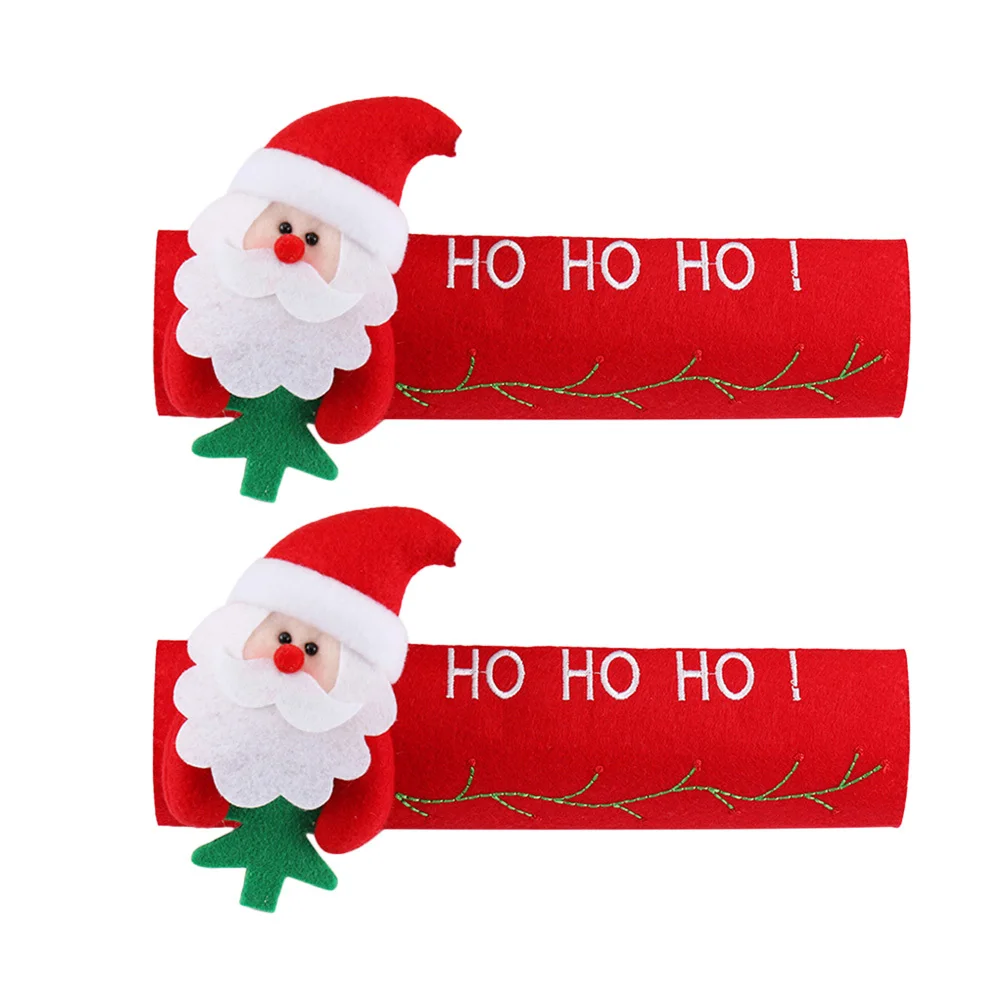 2Pcs Refrigerator Handle Protector Felt Covers Christmas Santa Design Kitchen Appliance Door Protectors Stain Water Fingerprint