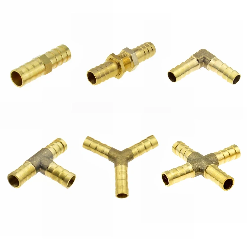 Tee Y 3 4 Way Brass Hose Connector Splicer Barb Pipe Fitting 4 6 8 10 12 19mm 25mm Tail Pneumatic Air Water Hose Coupler Adapter