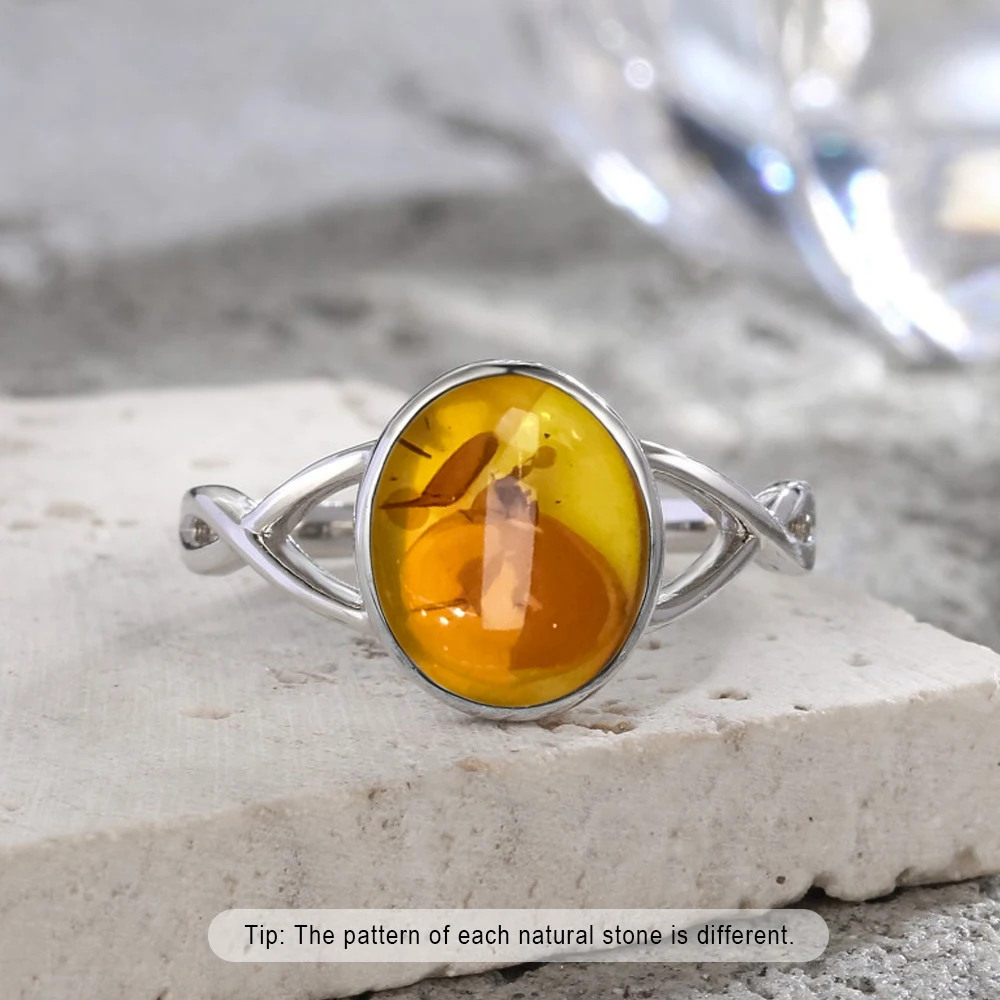 خاتم من الفضة الإسترليني عيار 925 بتلة كهرمان مع خاتم من الحجر الطبيعي البيضاوي الأصفر على شكل زهرة مجوهرات عتيقة للرجال والنساء