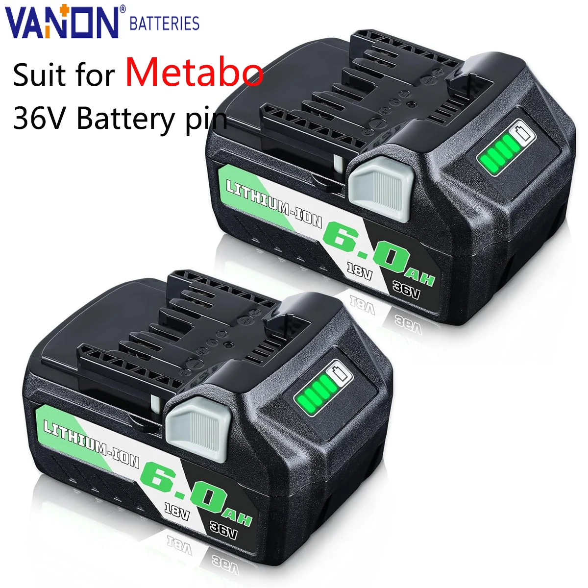 

VANON 2Pack BSL36B18 6.0Ah 36V MAX Lithium Battery Replace for Metabo BSL36A18 371751M 372121M Cordless Power Tools Barrtey Pin