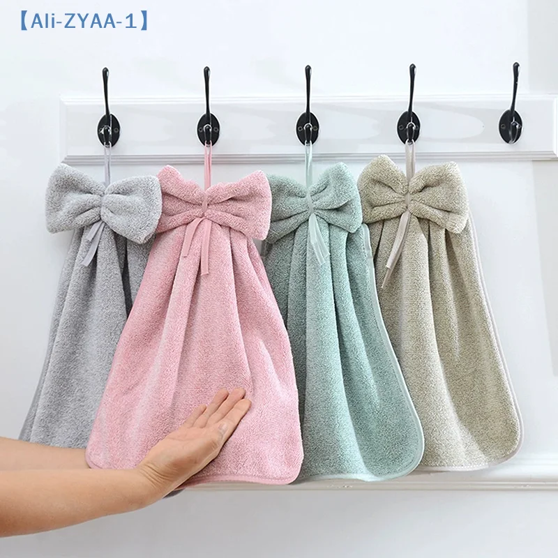 【ZYAA-1】Bowknot Hand Towels For Kitchen Bathroom Coral Velvet Microfiber Soft Quick Dry Absorbent Cleaning Cloths