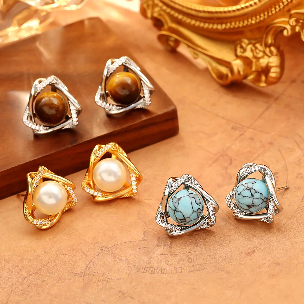 

Fashionable and exquisite tiger eye stone versatile earrings high-end light luxury personalized earrings niche zircon earrings