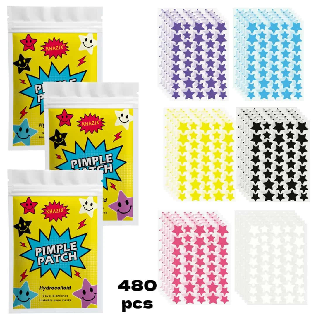 480pcs pieces of multi-color star acne patches, facial acne patches, concealer acne patches, and pimples patches, ultra-thin