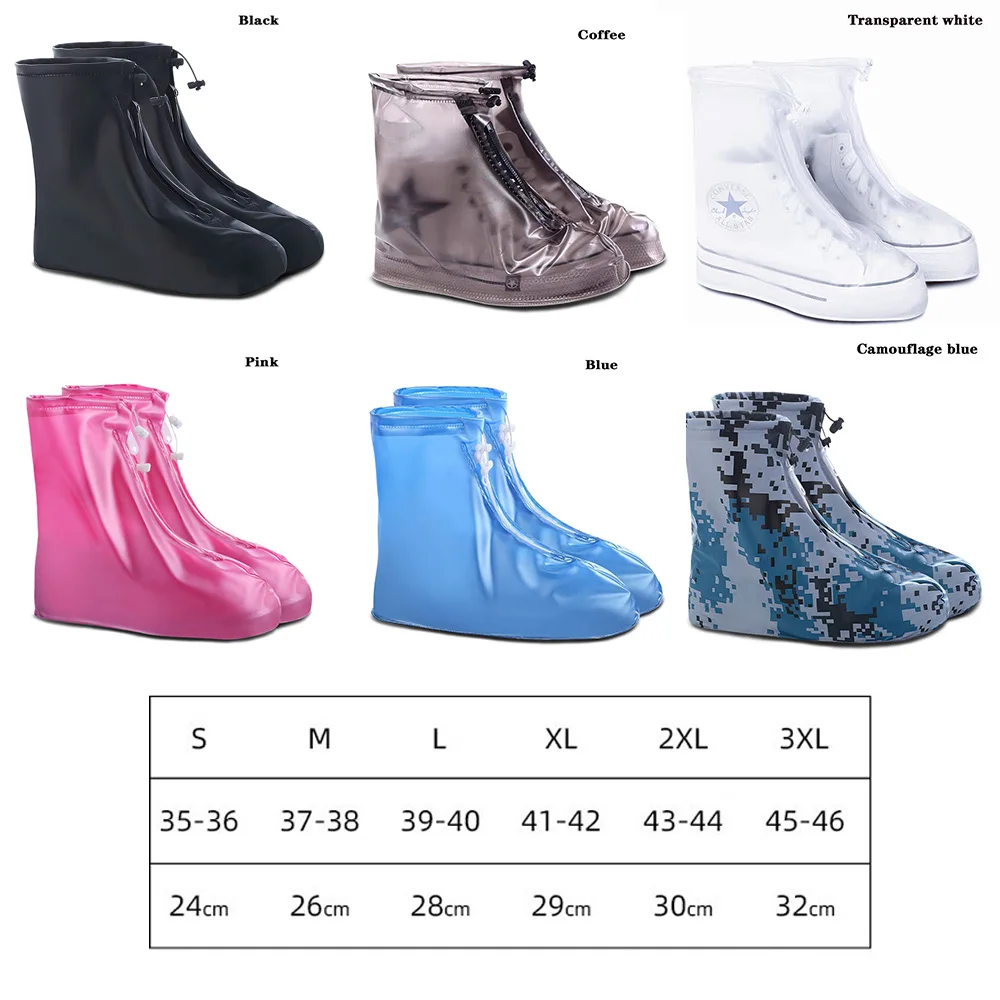 Wasserdichte, wiederverwendbare Überschuhe für Regenwetter, rutschfeste Regenstiefelschoner mit Reißverschluss & Kordelzug, verschiedene Größen für Männer, Frauen & Kinder