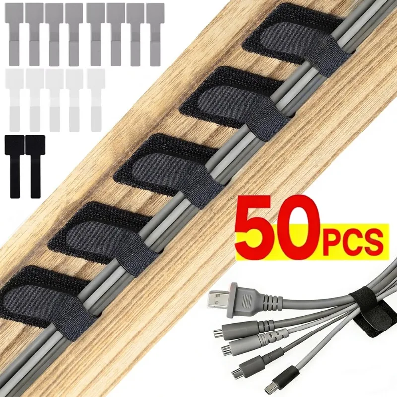 50/30/10PCS Reusable Self-Adhesive Cable Ties Adjustable Hook Loop Wire Organizer Straps for Home Office Desk Cord Management