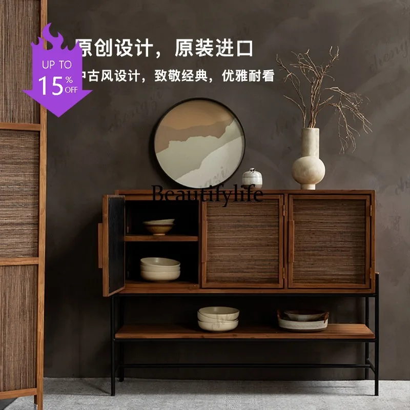03 old teak furniture solid wood dining side cabinet against the wall integrated locker finished product half height