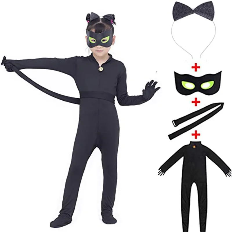 Anime Animal Miraculous NoirS Cosplay Costume Boy Black Cat Cute jumpsuit Children Halloween Performance Clothes Suit