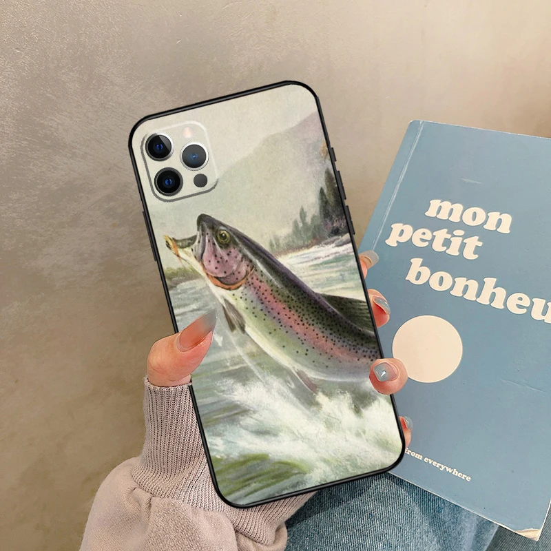 Чехол для ловли форели с радужной форелью для iPhone 17, Air 15, 14, 13, 12, 11, 16 Pro Max 13 mini XR 15 16 Plus 16e, задняя крышка