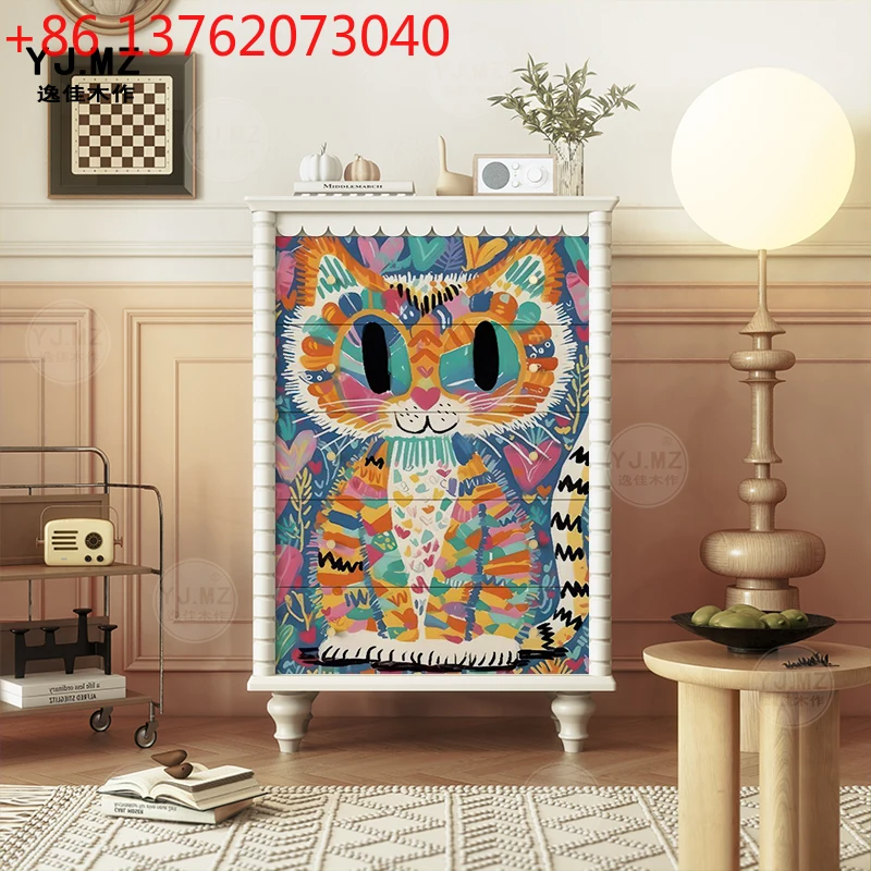 

Nordic children's fun kitten chest dopamine solid wood decorative cabinet living room drawer storage cabinet