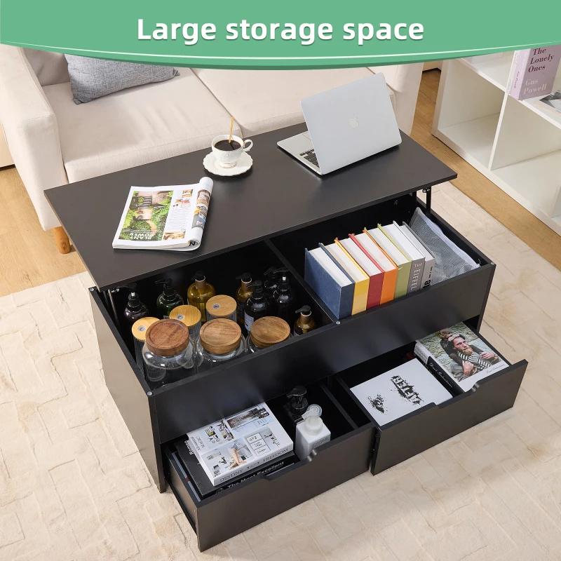 Lift-top Coffee With Storage Center Tables Hidden Compartment & 2 Drawers Sofa Table For Living Room Without Noise High Comfort