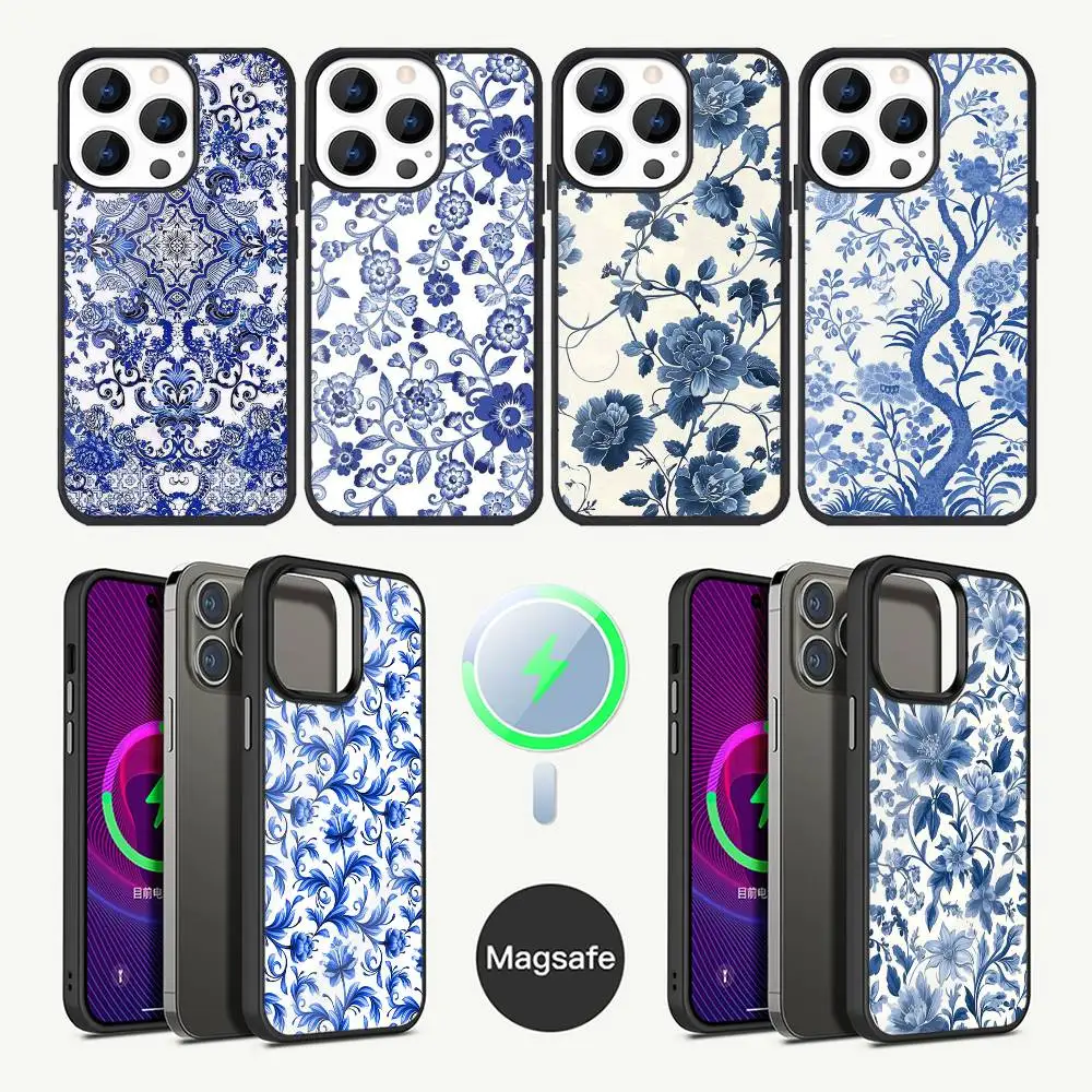 

Blue and White Porcelain Phone Case For iPhone 17,16,15,14,13,12,11,Plus,Pro,Max Mini Magsafe Magnetic Wireless Charging