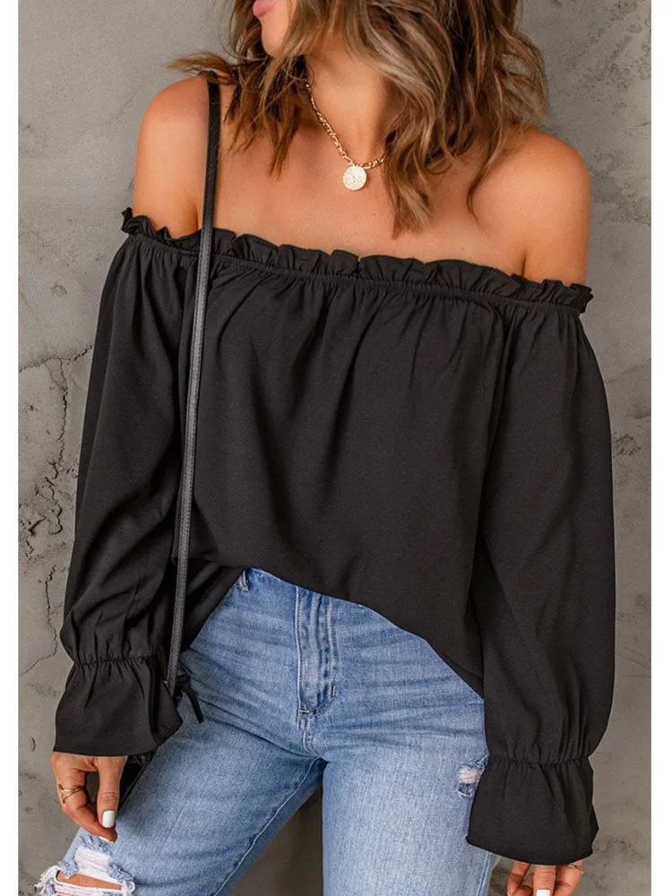 

Sexy Off Shoulder Shirts For Women Clothing Slash Neck 2025 Spring Summer New Casual Loose Tops Female Tees Y2K Pullover Blouse