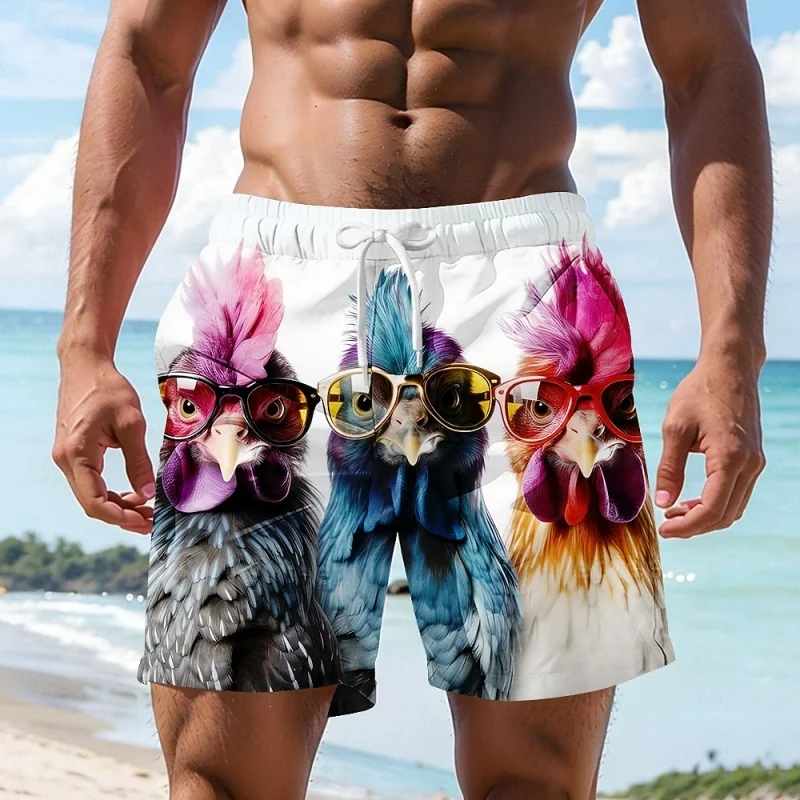 

Funny Cartoon Chicken Graphic Swim Trunks For Men Casual 3D Printed Short Pants Summer Hawaii Surf Swimsuit Loose Beach Shorts