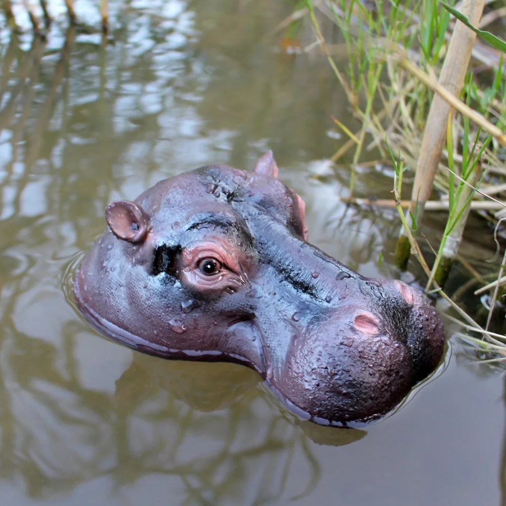 

Funny Floating Hippopotamus Ornaments Resin Craft Lifelike Pond Floating Hippopotamus Head Handmade Animal Figurines Decoration